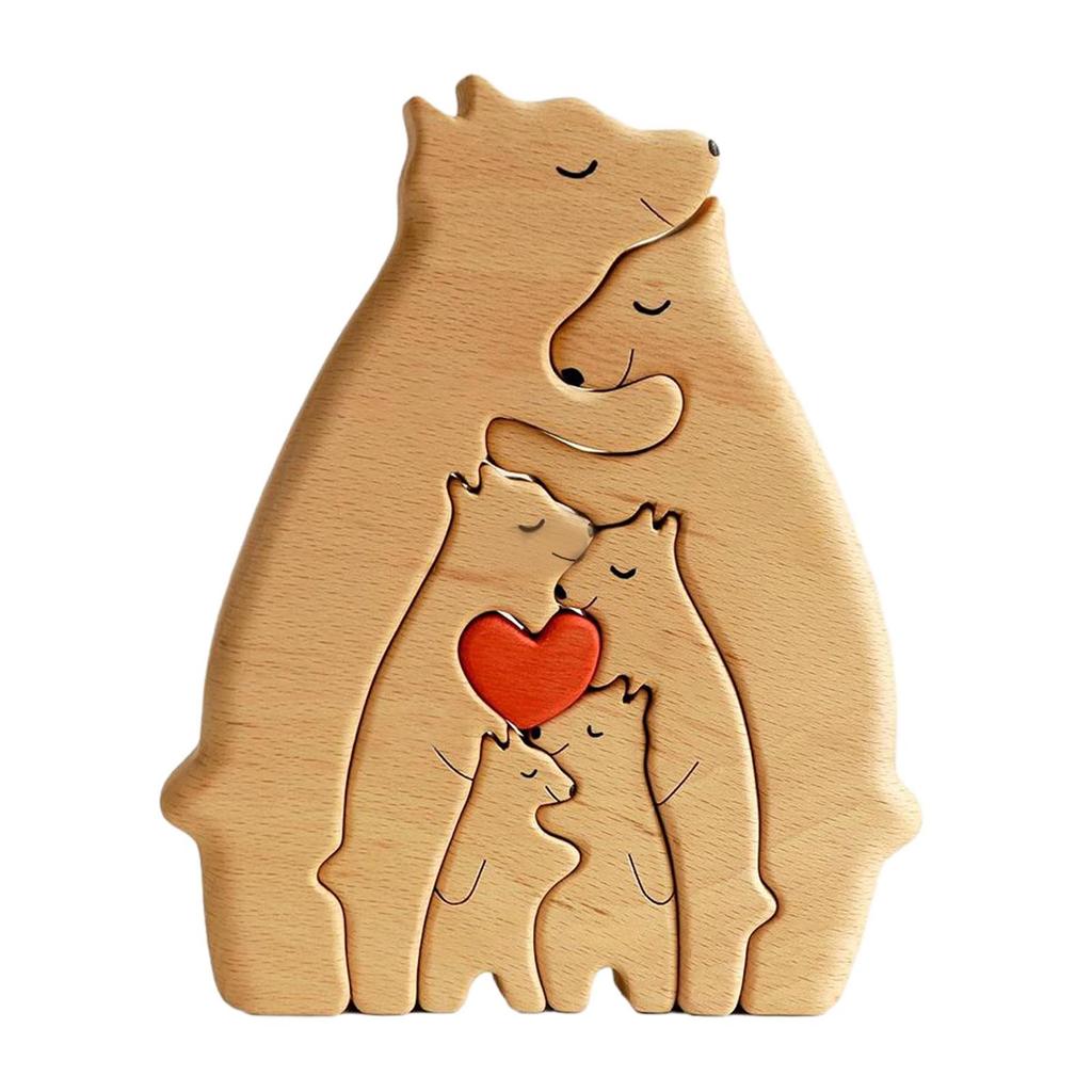 Wooden Bear Family Art Puzzle Wooden Bear Sculptures for Christmas