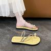 Fashion CRLAYDK Women's Slide Sandals Slip On Flat Beach Flip Flop Thong Casual Summer Rhinestone Ladies Ring Toe Travel Slippers