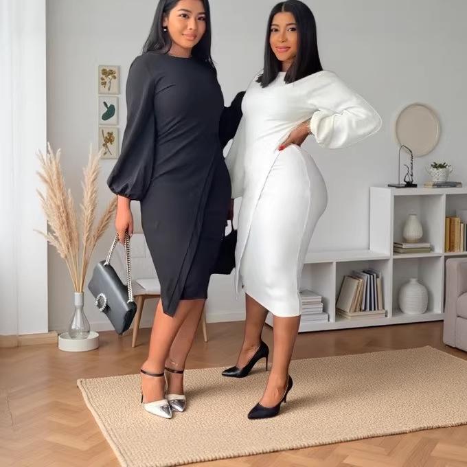 2025 Trendy European & American Women's Lantern Sleeve Autumn/Winter Dress