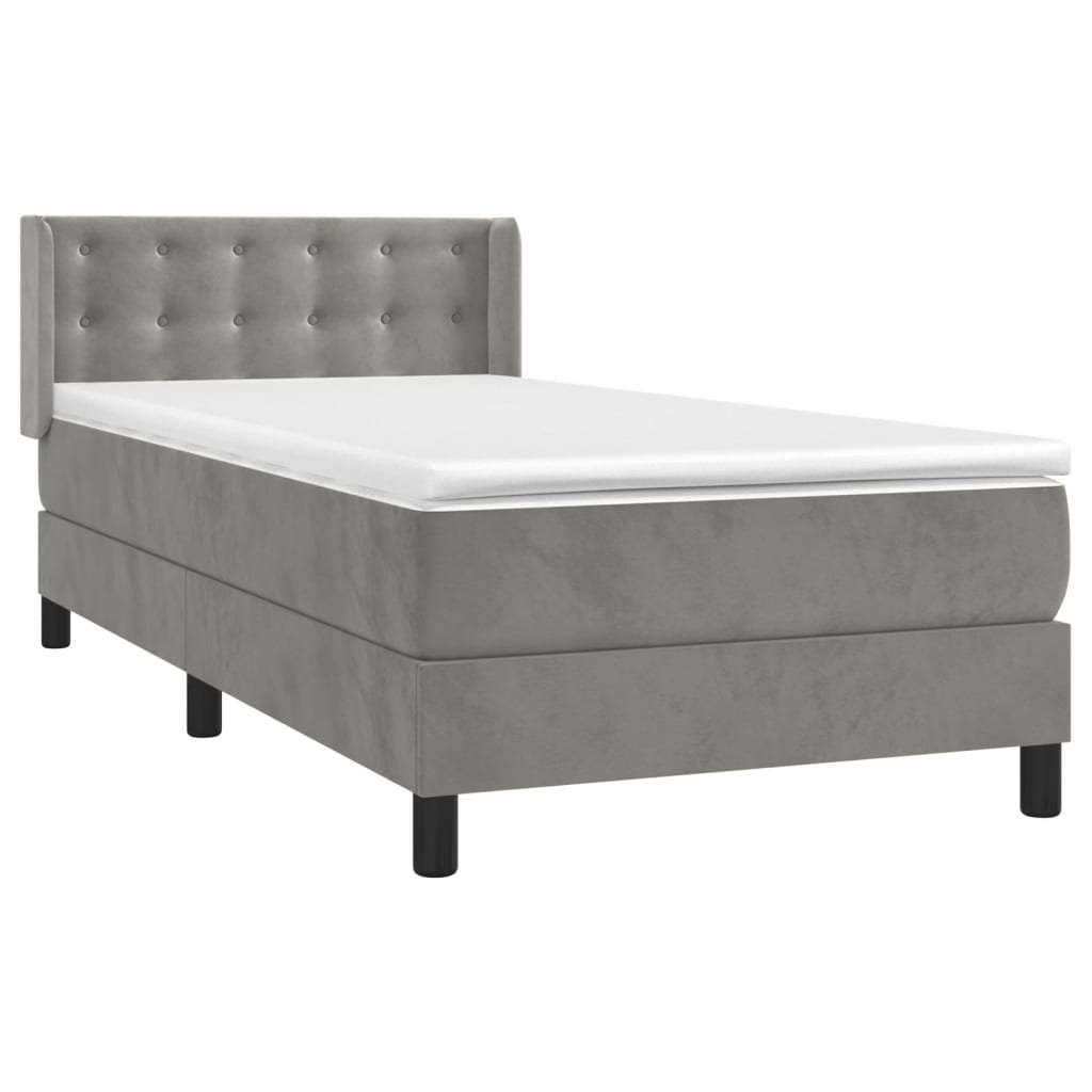 Box Spring Bed with Mattress Light Grey 80 x 200 cm Velvet