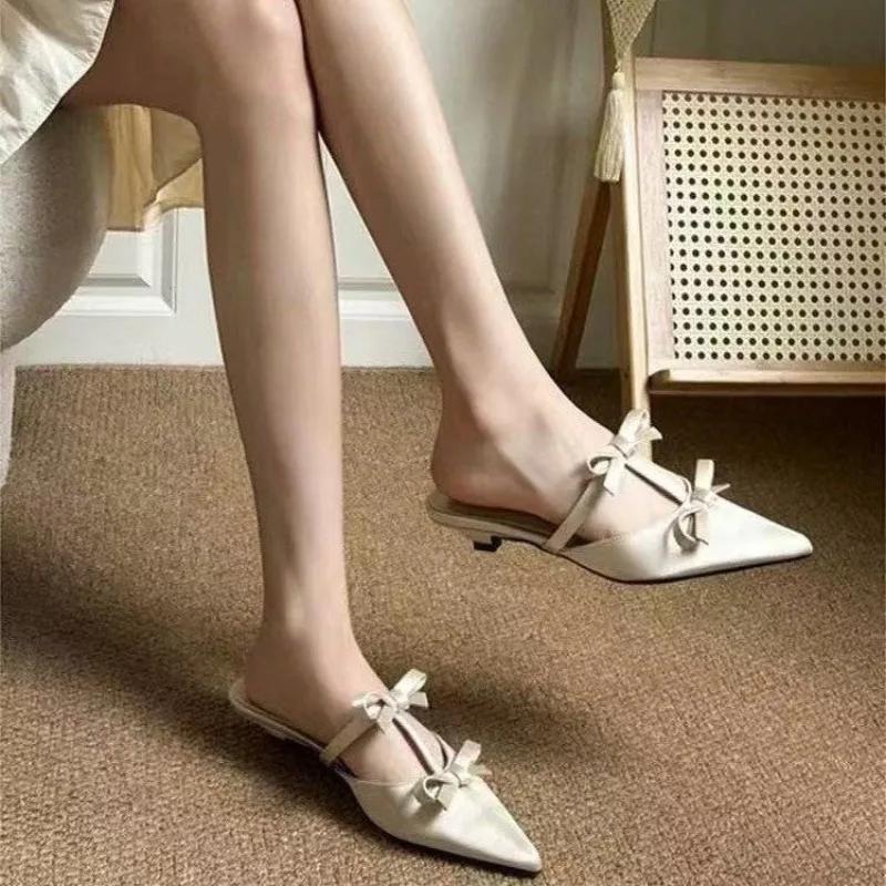 Fashion 2025 Summer New Closed Toe Women's Slippers Fashion Outdoor Dress Butterfly-knot Best Seller Elegant Comfortable High Heels