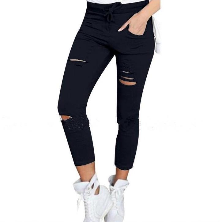 Women's Leggings Broken Slimming Stretchy Drawstring Trousers