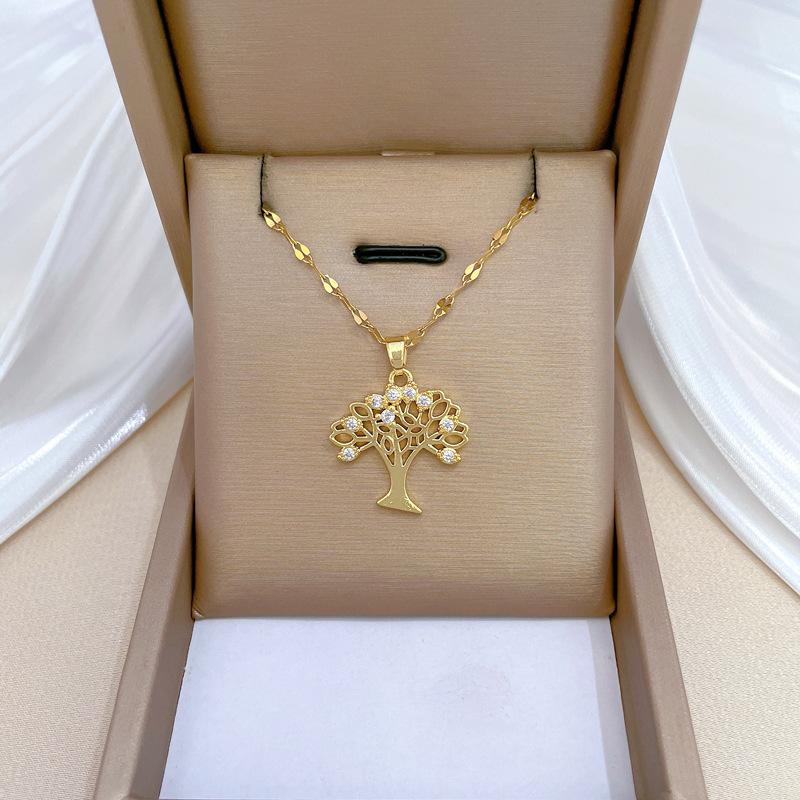 Big Tree Fruit Full Of Light Luxury Temperament Gorgeous Full Diamond Necklace Female Versatile Collarbone Chain Titanium Steel Chain