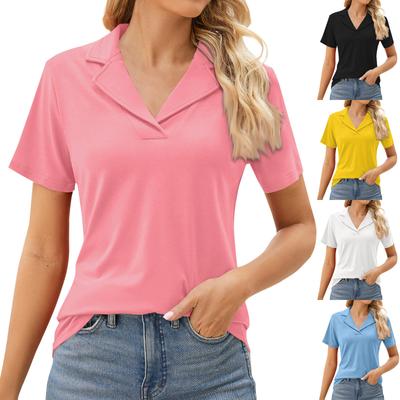 Damen Hemd Revers V-Ausschnitt Kurzarmhemd Formelles Casual Tunika Top