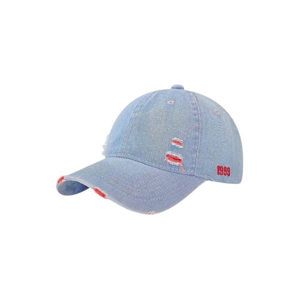 Blue Denim Baseball Cap Adjustable Ripped Hole Distressed Baseball Cap Washed Denim Sun Protection Hip-Hop Sun Hat Unisex Wear красный