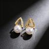 Elegant French Geometric Pearl Triangle Earrings for Women - Luxurious, Gentle, High-End Style Jewelry