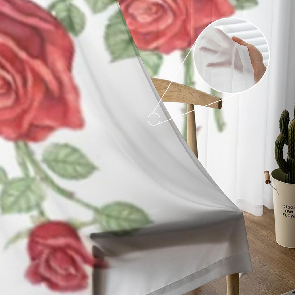 Rote Rose Zweig Blume Sheer Vorhänge Für Wohnzimmer Fenster Transparent Voile Tüll Vorhang Schlafzimmer Vorhänge Wohnkultur