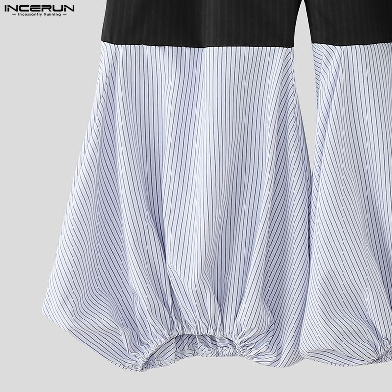 INCERUN Men Zip-up Waist Casual Striped Long Baggy Lantern Pants Trousers