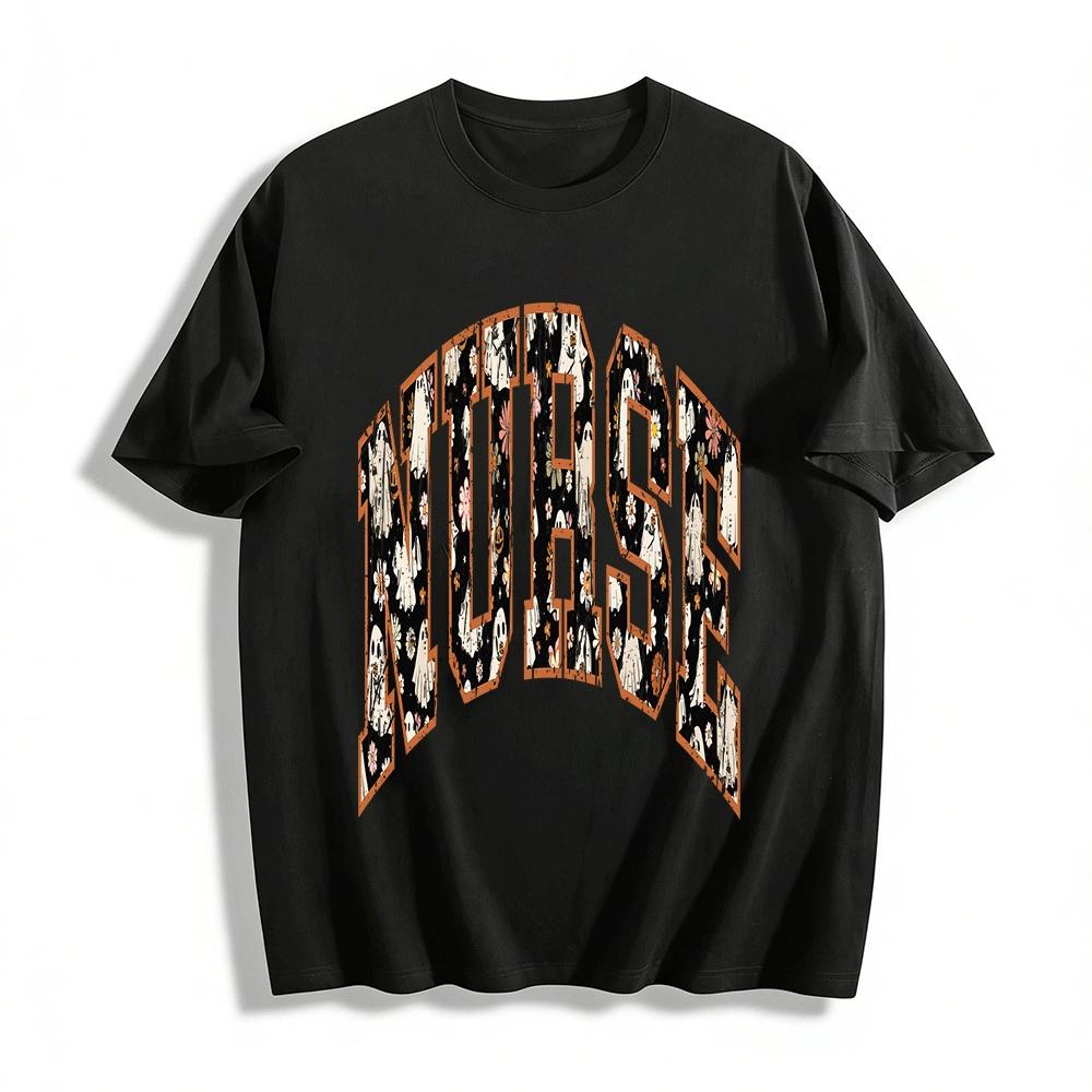 

Halloween Fun Ghost Print Nurse Themed Casual Top Pure cotton T-shirt XXS