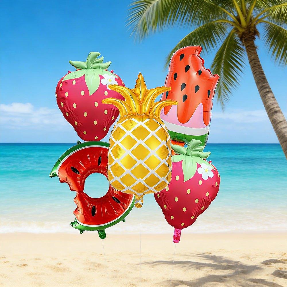 5pcs Summer Cool Fruit Balloon Set Birthday Decoration Hawaiian Fruit Party Tropical Fruit Decoration Foil Balloons