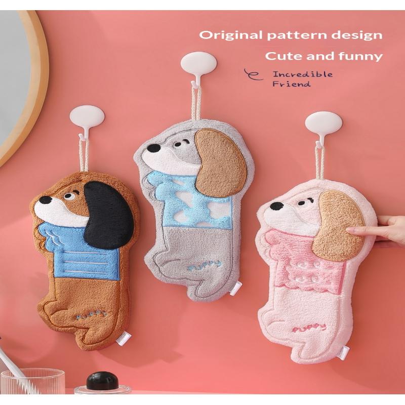 Rag Quick Drying Dachshund Shaped Hand Towel Thicker Absorbent Cleaning Towel Hanging Reusable Dishcloths Bathroom