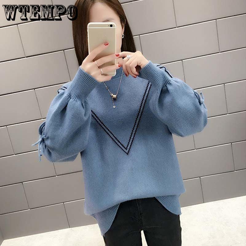 Spring and Autumn Women's Sweater Loose Outwear Round Neck Undercoat Short Bowknot Loose Sweater