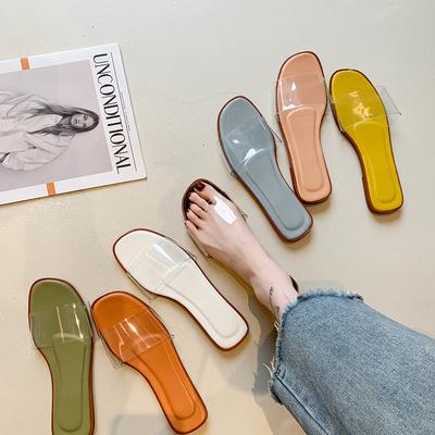 Slippers for Women's Outerwear Spring/Summer New Korean Edition Women's Shoes Fashion One Word Flat Bottom Transparent Slippers
