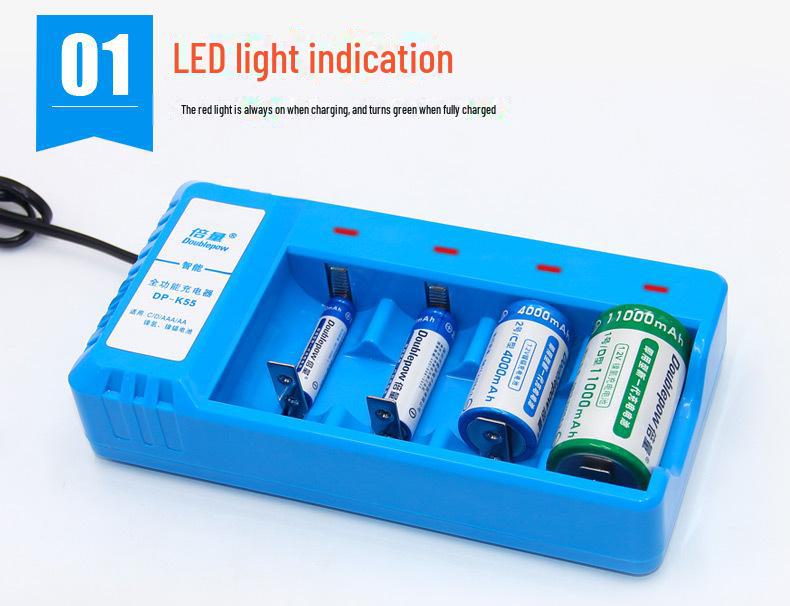 Smart 4-Slot Charger for 1/2/5/7 1.2V Rechargeable Batteries - Double Capacity, Intelligent Indicator