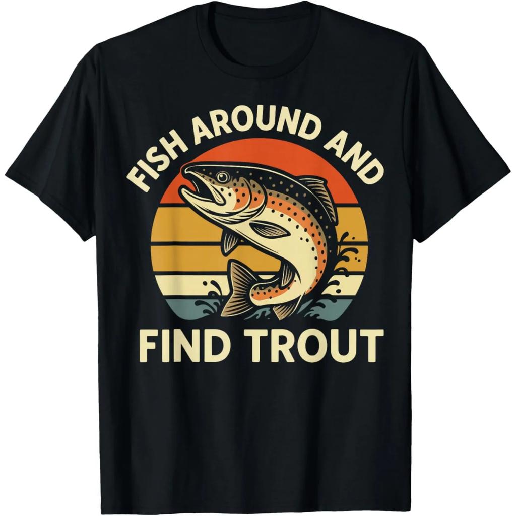 Funny Colorful Trout In A Row For Fishing Graphic T Shirts Men Women Pure Cotton Humor Tee Short Sleeve Unisex Loose Clothing