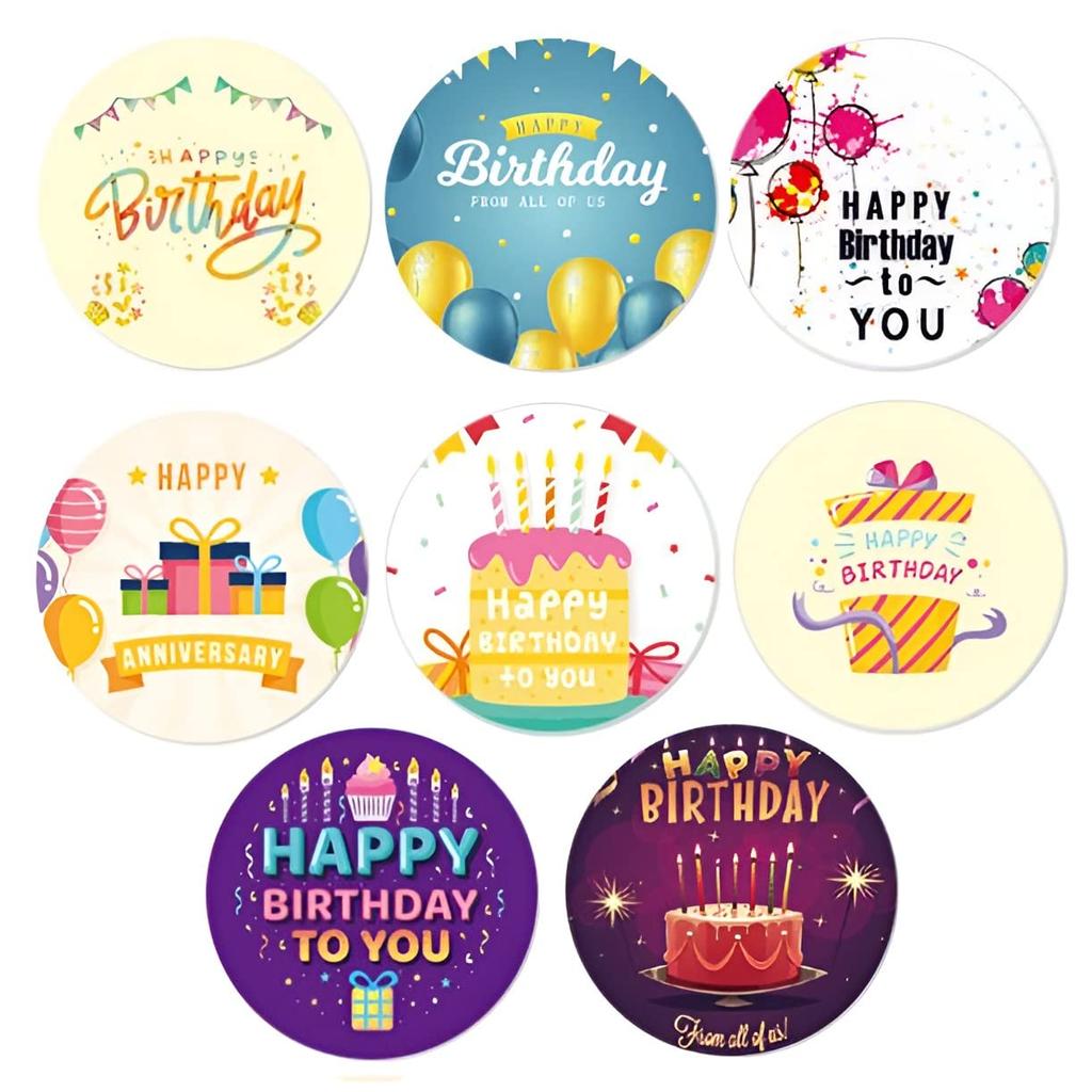 EDEN Cute Colorful Happy Birthday Gift 8 Approximately 500 Stickers Stickers x 8 Perfect for Decorating Birthday Gifts Stickers, Designs, 2.5cm Round,