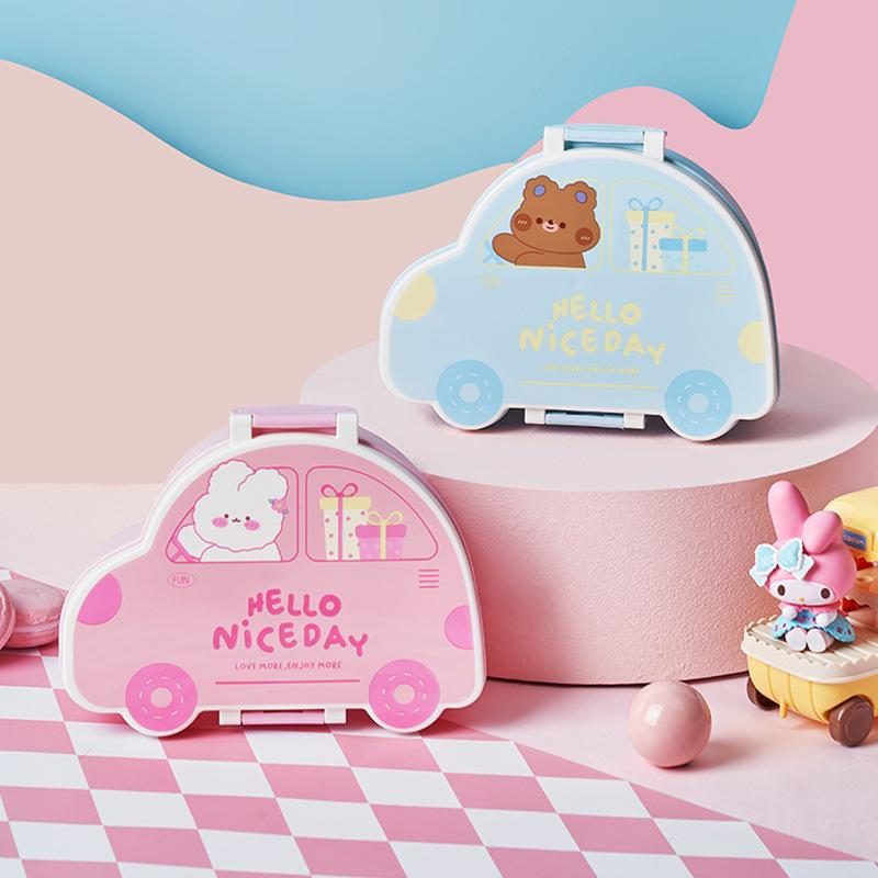 Cartoon Car Bento Lunch Box Rectangular Leakproof Plastic School Kids Portable Microwave Food Container School Child Lunch Box