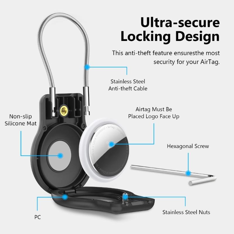 Antitheft Protective Case With Reinforced Steel Cable Lock Secure Holder For Luggage Tracking Device Keychain Accessory