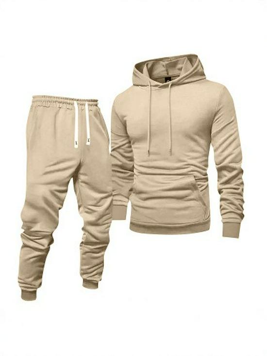 Men's Autumn Casual Hooded Sweatshirt & Solid Color Sweatpants Set