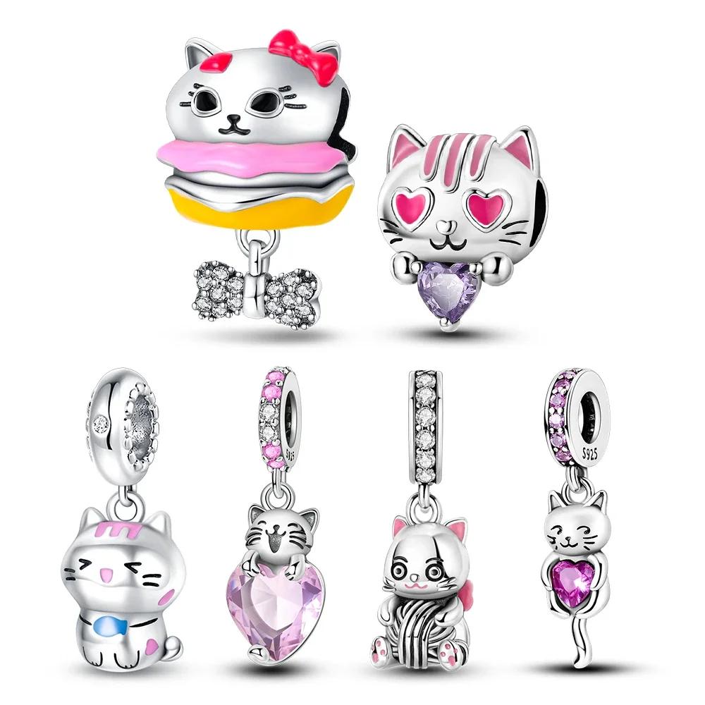 Copper Cute Animal Pet Series Cat Burger Love Fit Original Bracelet Women'S Charms For Jewelry Making Gifts
