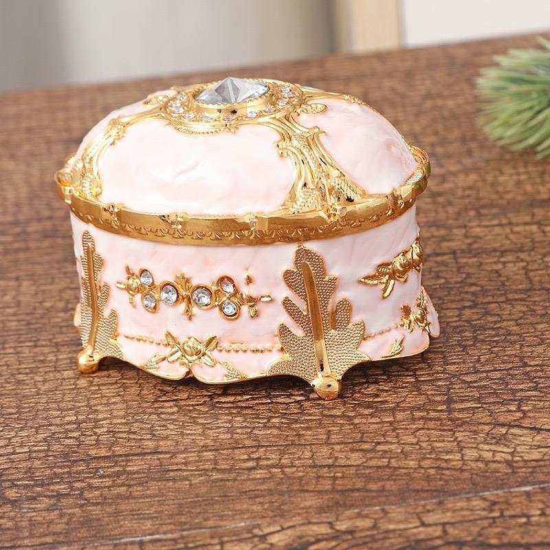 Mini Jewelry Storage Box Inlaid Gem Organizer European Style Necklace Portable Alloy Storage Earrings Ring Dresser Decorative