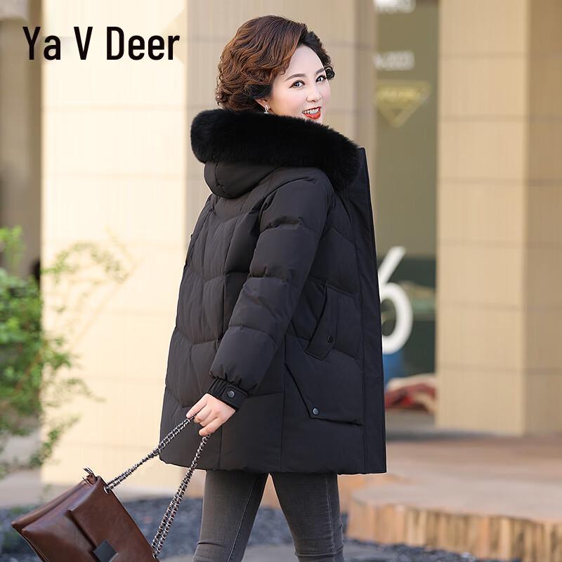 Yalu Women s Fox Fur Collar Mid-length Down Jacket 4XL