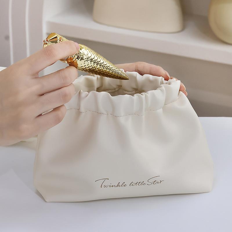Portable Pu Makeup Bag With Solid Color For Travel And Home Organization