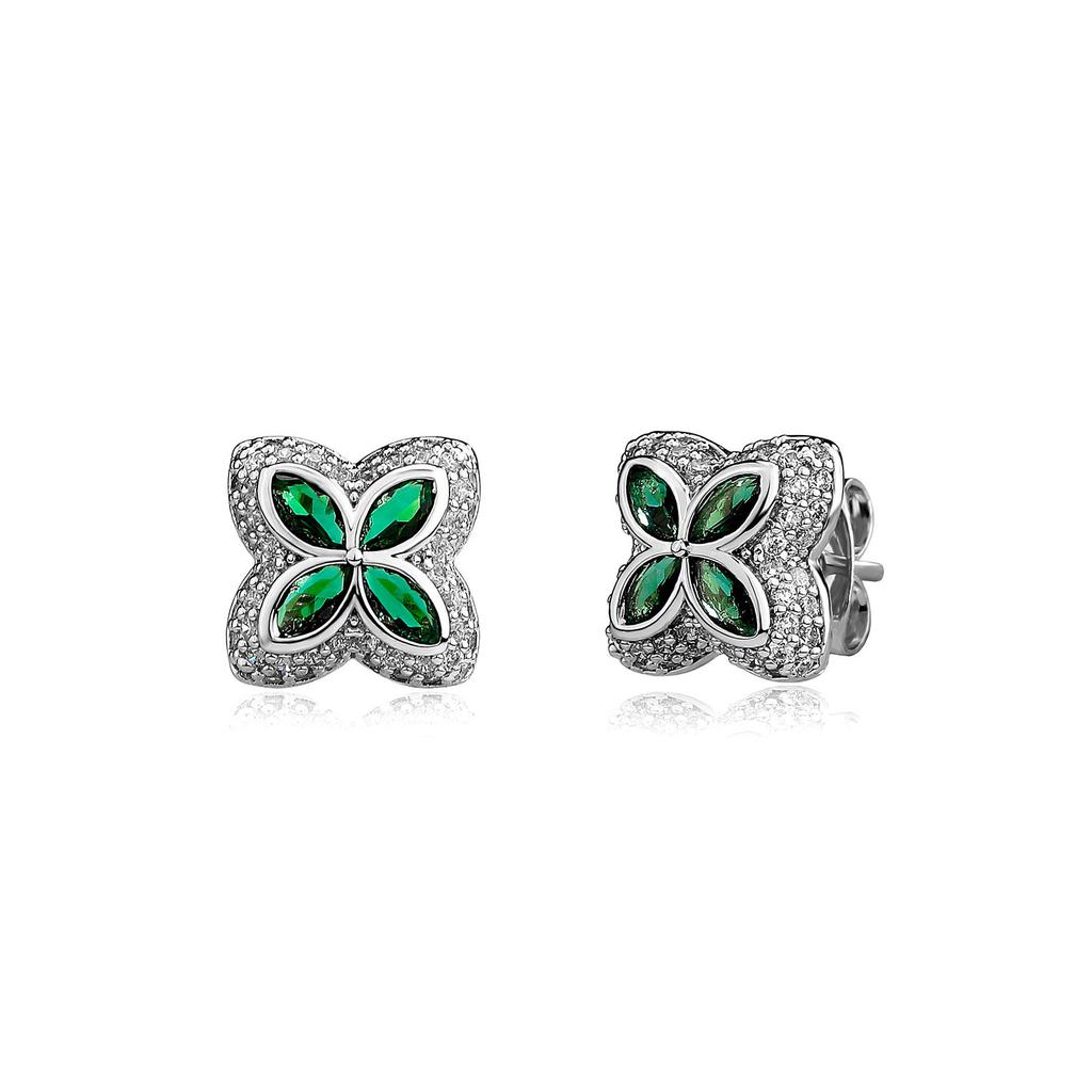 Four-leaf Clover Full Diamond Pave Stud Earrings Simple Ear Jewelry High-end Personality Fashion Ear Accessories
