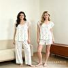 Popular women's pajamas set, lace splicing printing, casual and sweet loungewear three-piece set