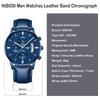 Nibosi Men's Chronograph Watch Blue Leather Strap Waterproof Analog Casual Big Face