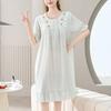 Navava Women Embroidered Point Frill Seersucker Pajama Dress Short Sleeve No923