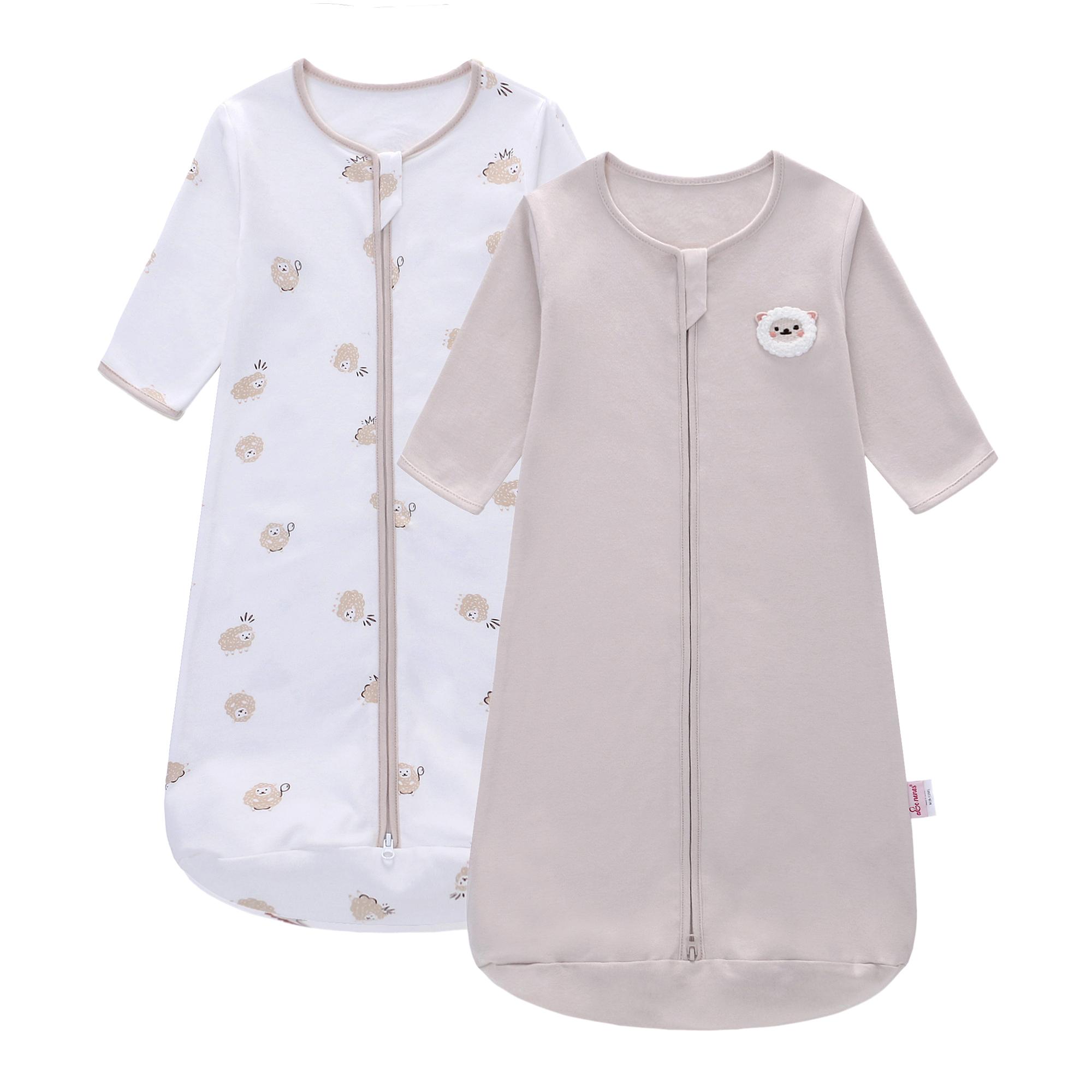 

100% Cotton Long Sleeve Baby Sleep Sack – Skin-Friendly & Ultra Soft, 3D Center-Zip Design for 0-3 Years S(0-6M) білий