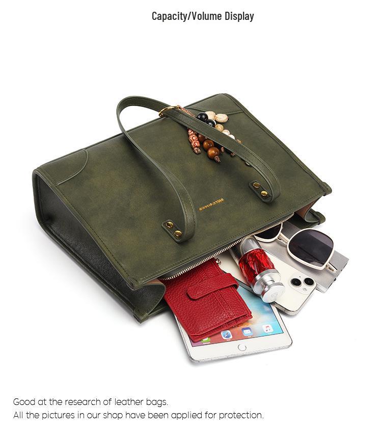 Women's Olive Green Retro Tote Bag - High-end Shoulder Bag for Autumn/Winter 2025