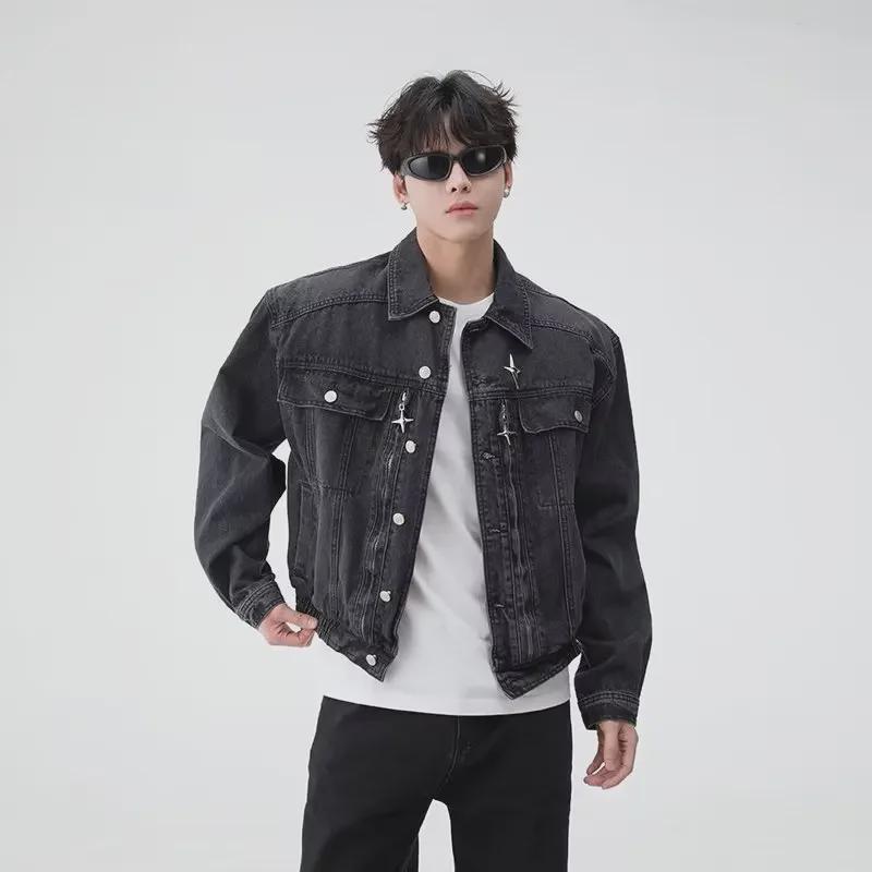 Korejská Niche High-End Džínová Pracovní Bunda s Patinou pro Muže