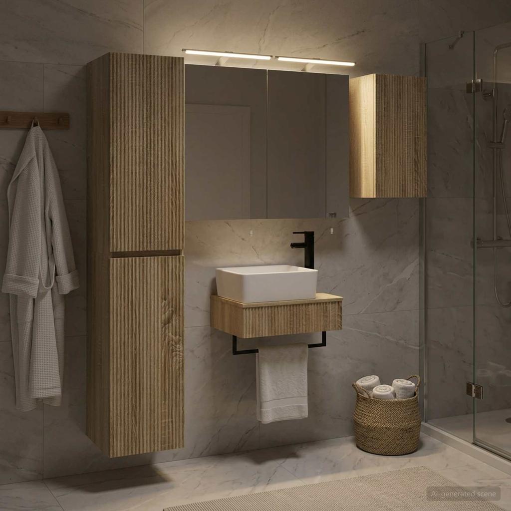5 Piece Bathroom Furniture Set Sonoma Oak Engineered Wood and Glass