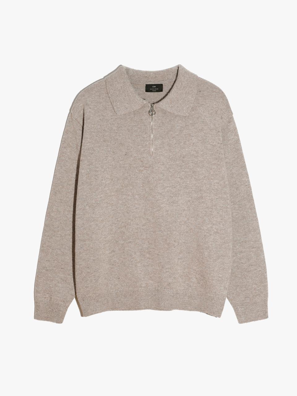 Iesn Collared Half Zip Knit Beige M