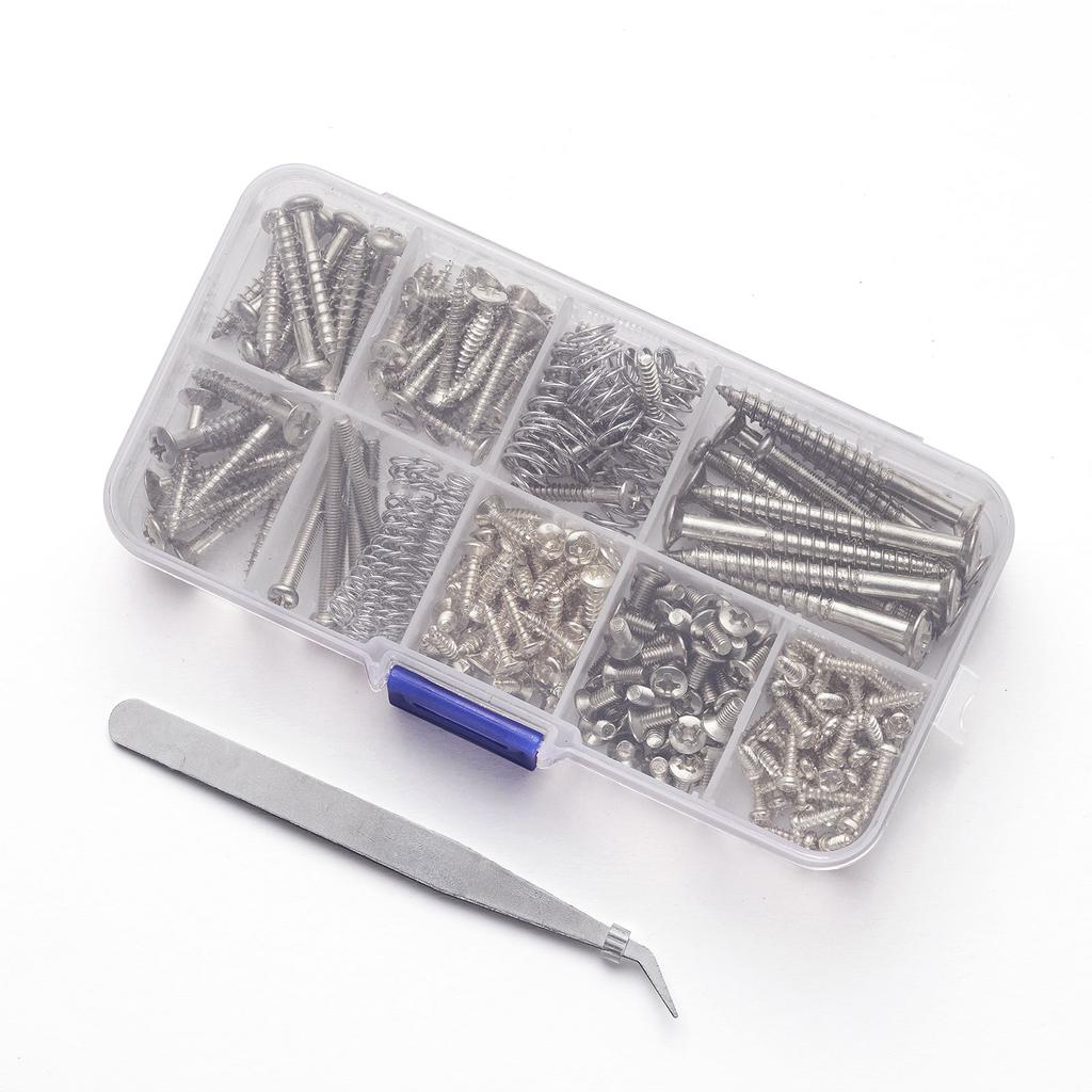 Guitar Screws Assortment Box Kits for Electric Guitar Tuner, Switch, Neck Plate, with Springs, 9 Types, Total 173 Pieces