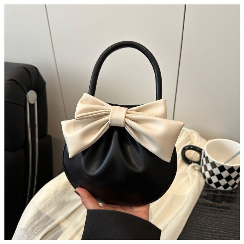 

2025 New Arrival Special-Interest Design Bows Satchel Women s Bag Fancy Red Small round Bag All-Match Handbag Black
