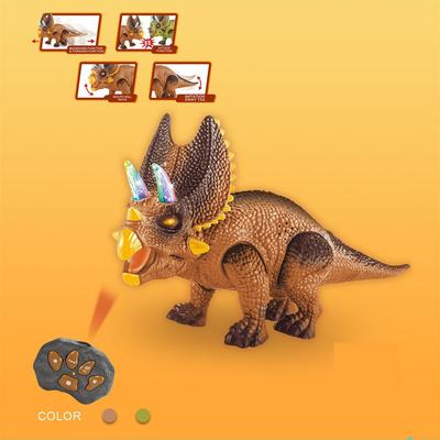 (Precious memory)Simulation Dinosaur Remote Control Toy Multifunctional Dinosaur Model With Light Walking And Sounding Brown/green Tricera-tops Toy