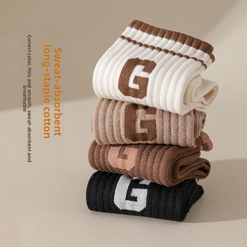 5 Pairs of Women's Spring and Summer New Trend Pure Cotton Sports Tube Socks
