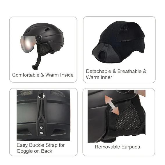 Helmet Ski Snowboarding Helmet With Goggle Set Removable Fleece Liner and Warm Ear Pads Safety Certify Skis Snow Helmet