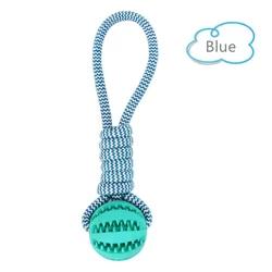 

Pet Tooth Cleaning Chewing IQ Treat Ball Food Dispensing Bite Chew Knot Training Tugging Playing Rubber Rope Dog Ball Toys 5cm ball 30cm length синий