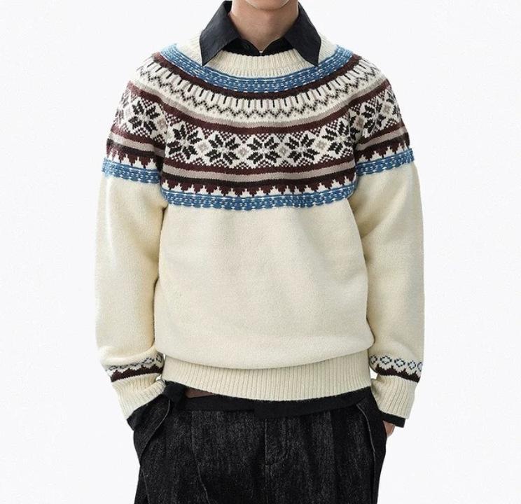 Unisex Retro Round Neck Sweater - Comfortable, Soft Knit Top for Autumn/Winter