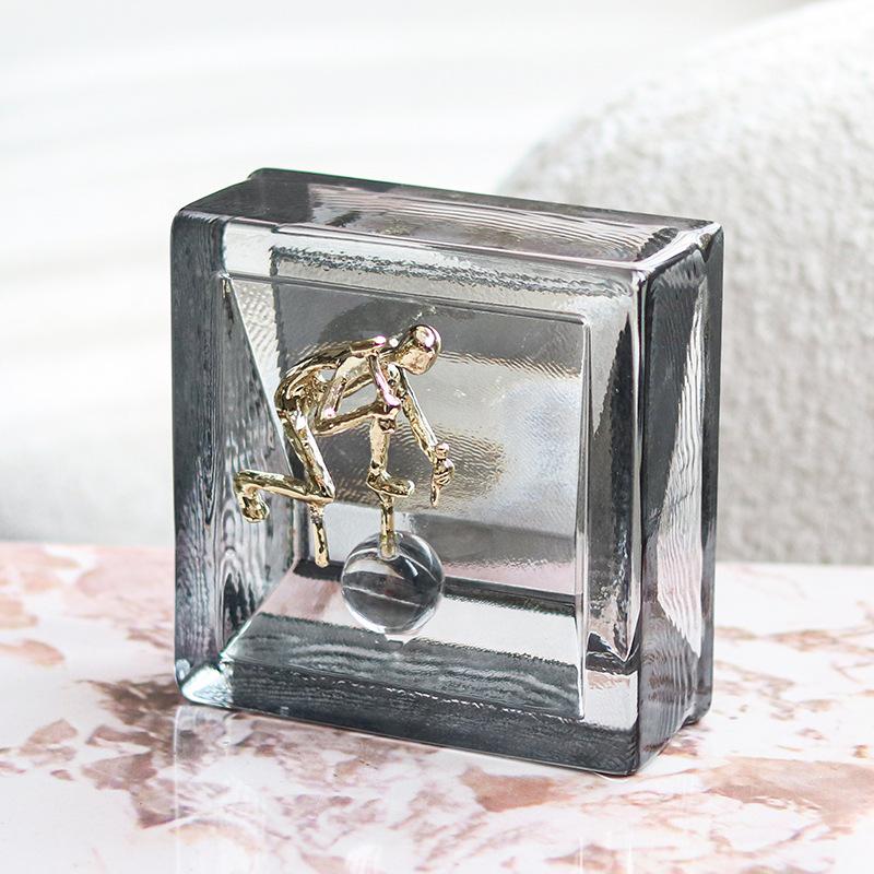 Light Luxury Creative Metal Character Ornaments Model Room Hotel Study Tabletop Square Transparent Crystal Decorative Crafts