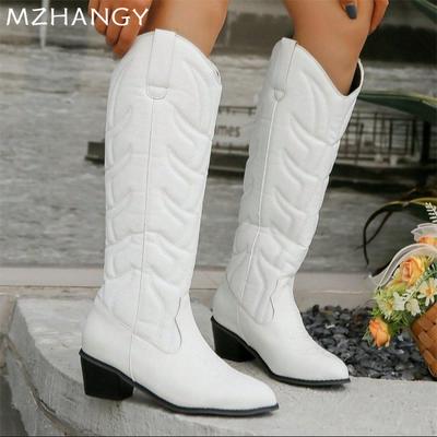 Fashion Chunky Women High Boots Fashion Eleglant Mid Heels Walking Shoes 2024 Trend Winter Pumps Designer Dress Goth Zapatillas Mujer