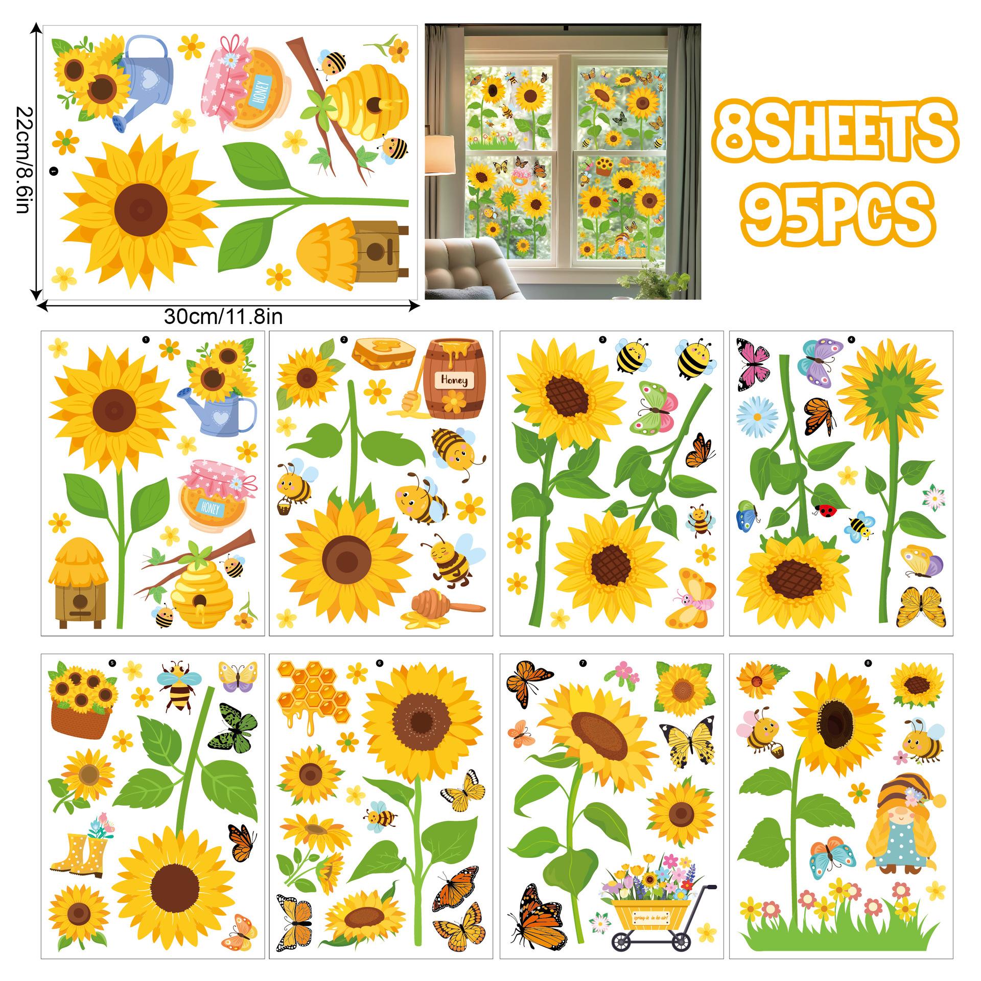 

Весенние наклейки на окна пчела бабочка статические наклейки украшение для дома гостиная наклейки на стекло подсолнух наклейки на окна