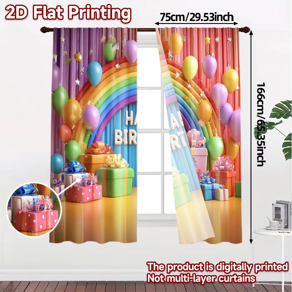 2pcs   2D FLAT PRINTING Curtains (Without Rod) Birthday Bliss(4) Light Filtering Popular Curtains Versatile Fabric Curtains Art