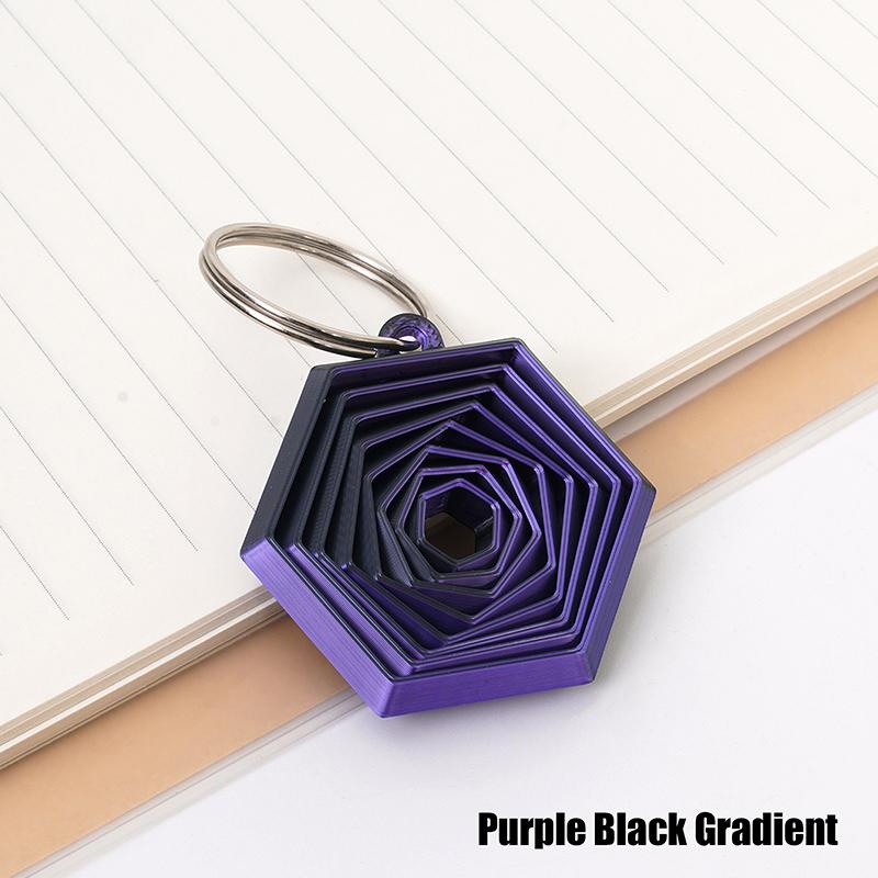 1 Piece Couple Key Hook Gift For Friends Creative 3D Printed Hexagon Keychain Can Push-Pull-Rotate Fidget Stress Relief Toy