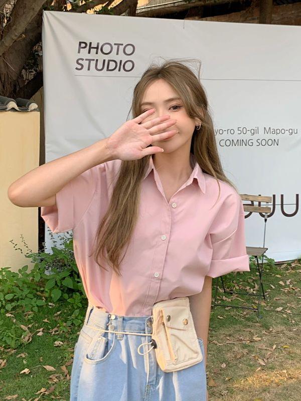 Women's Summer Short-Sleeve Retro Chic French Hong Kong Style Shirt