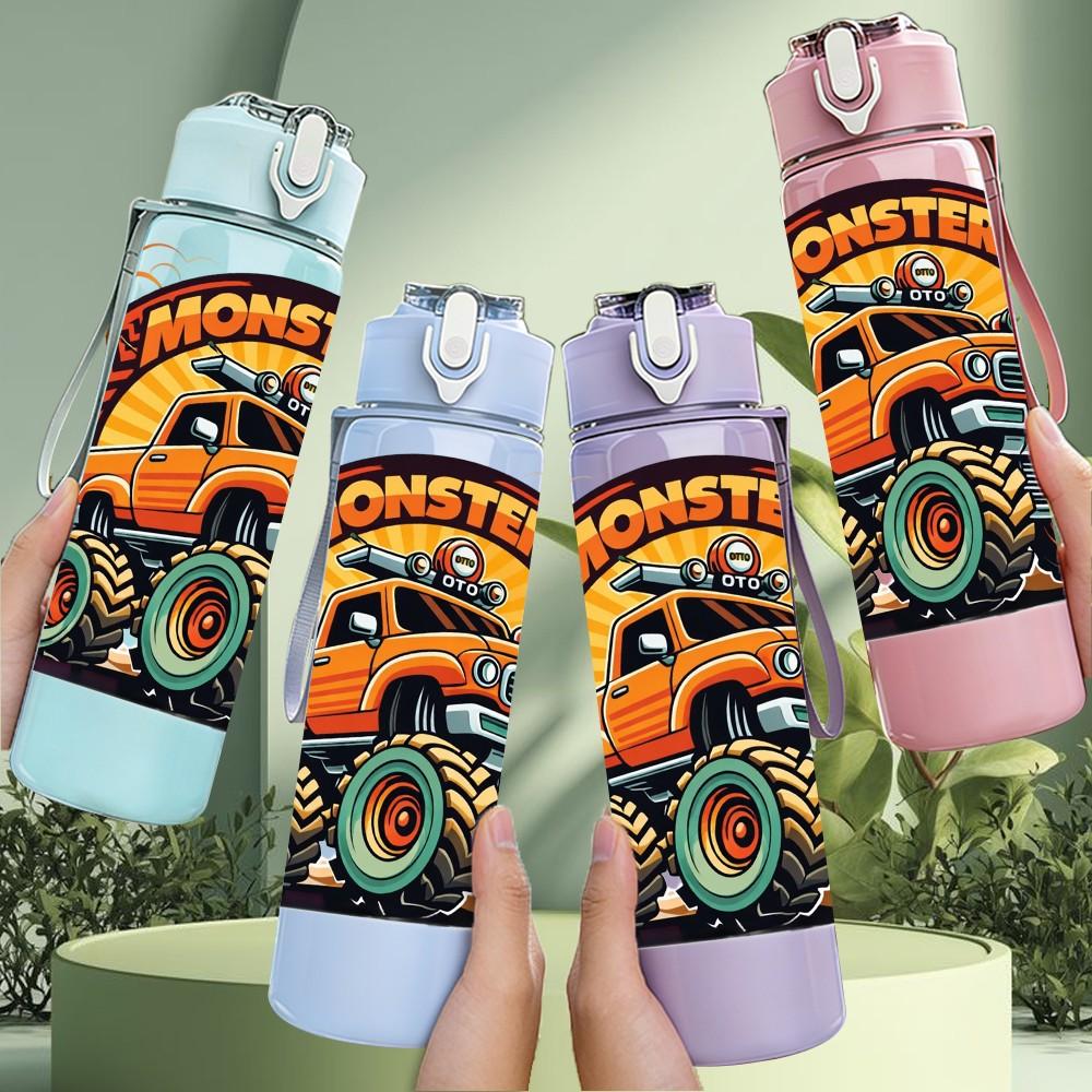 1PC Retro Monster Truck Vintage Vehicle 750ml Color Plastic Sports Water Bottle Leakproof Flip Straw Lid Suitable for Sports Office Home Use